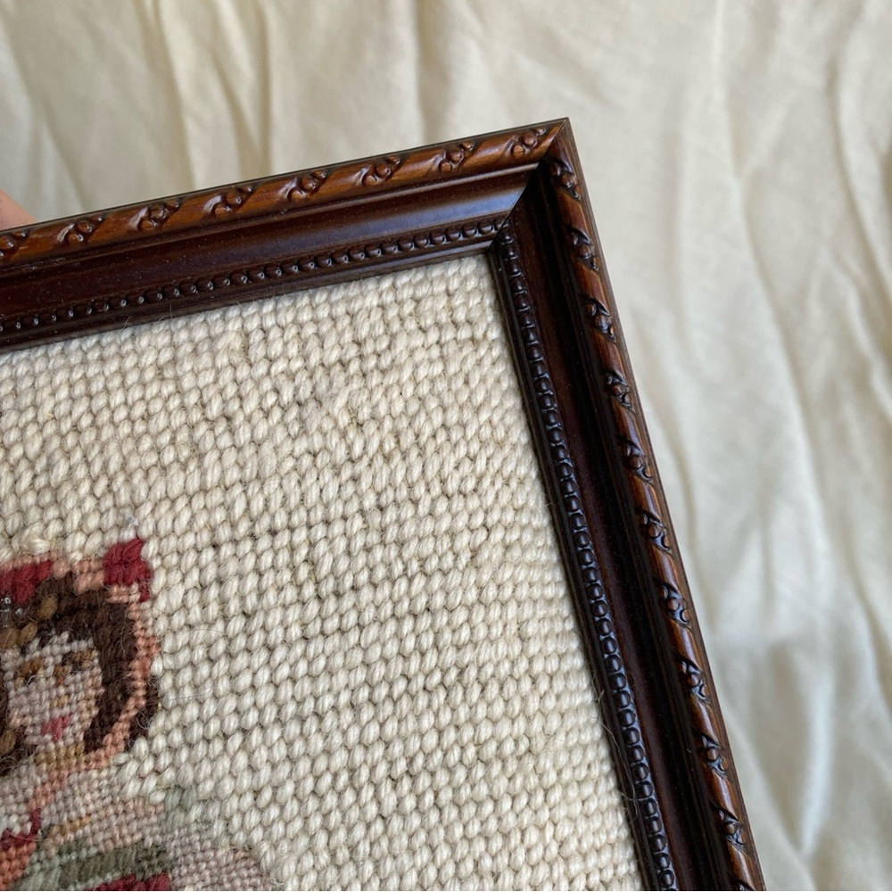 Pinkie And Blue Boy Framed Needlepoint Portraits Embroidery Crewel Vintage - Picture 7 of 9